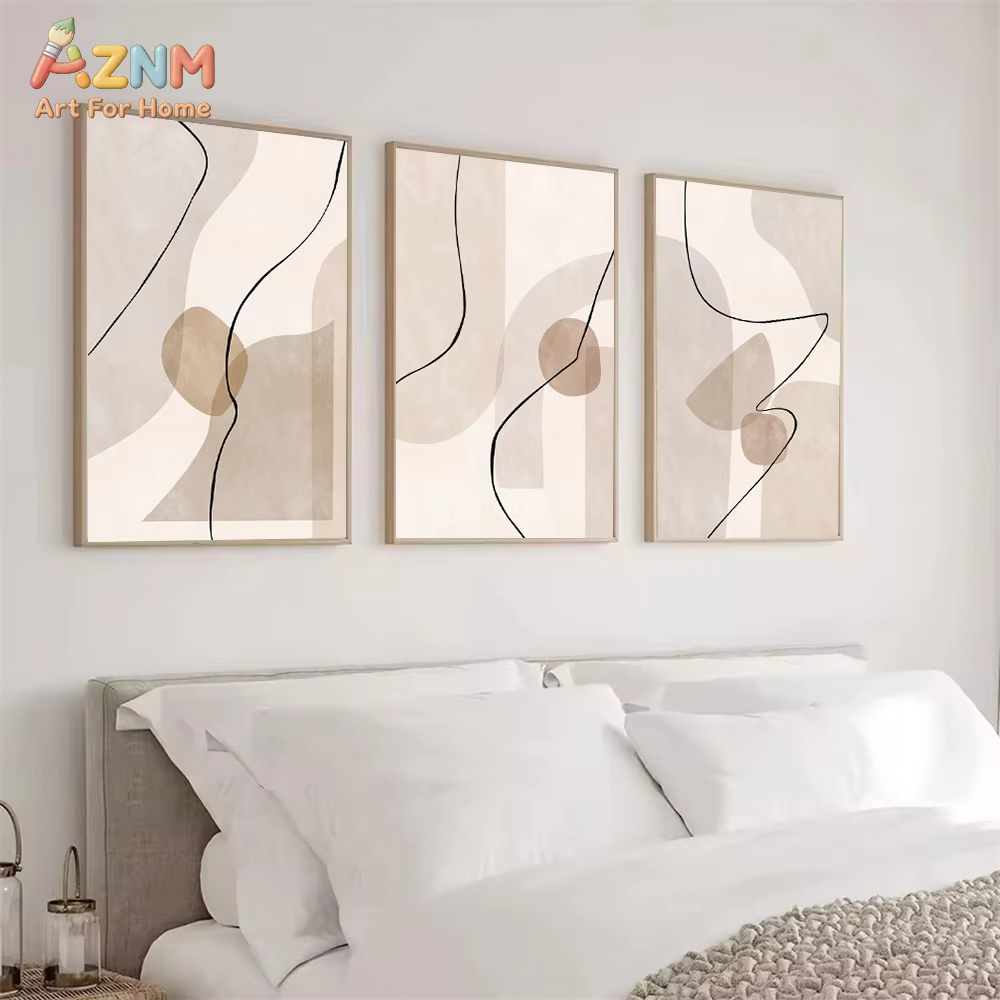 Interior Design Modern - 추상적인 베이지색 기하학 라인 벽 예술