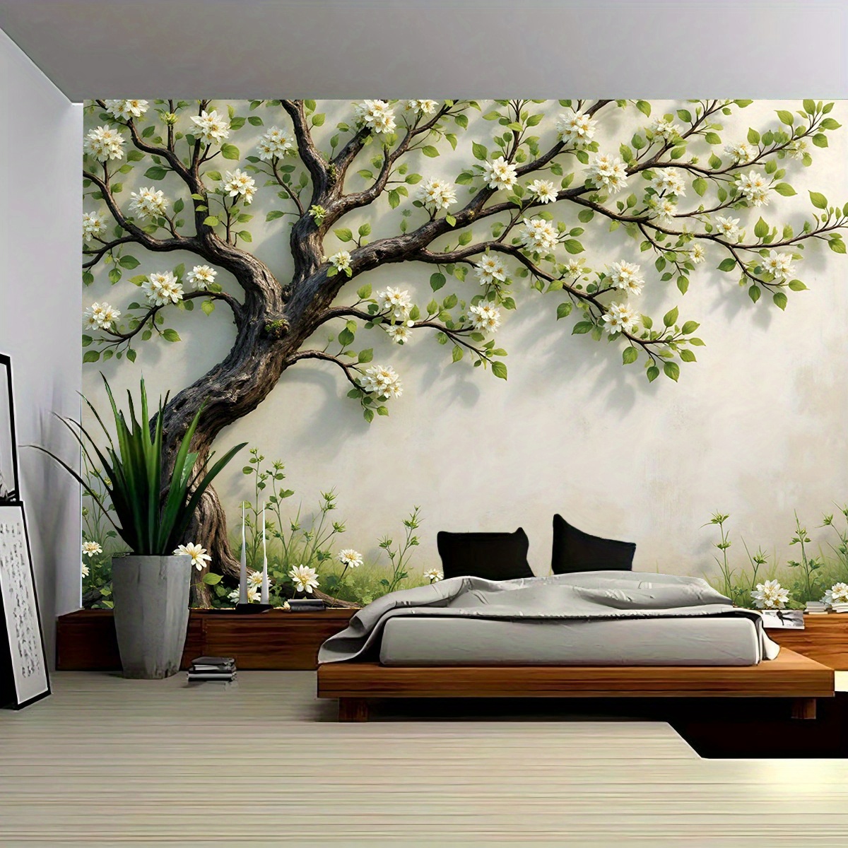 Interior Design Zen Style - 3D 꽃나무 벽화 그림, 침실 거실