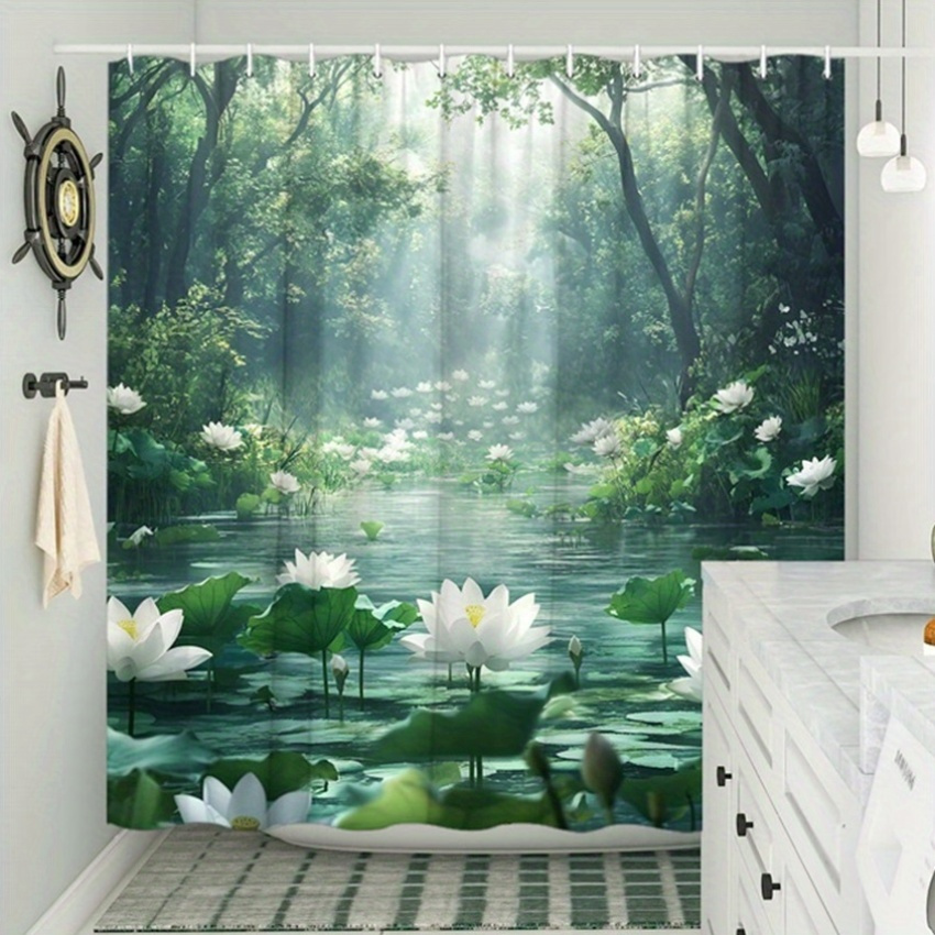 연꽃 숲 샤워 커튼 폴리에스테르 프린트 홈 데코 자연  - Interior Design Zen Style 리뷰 및 가격