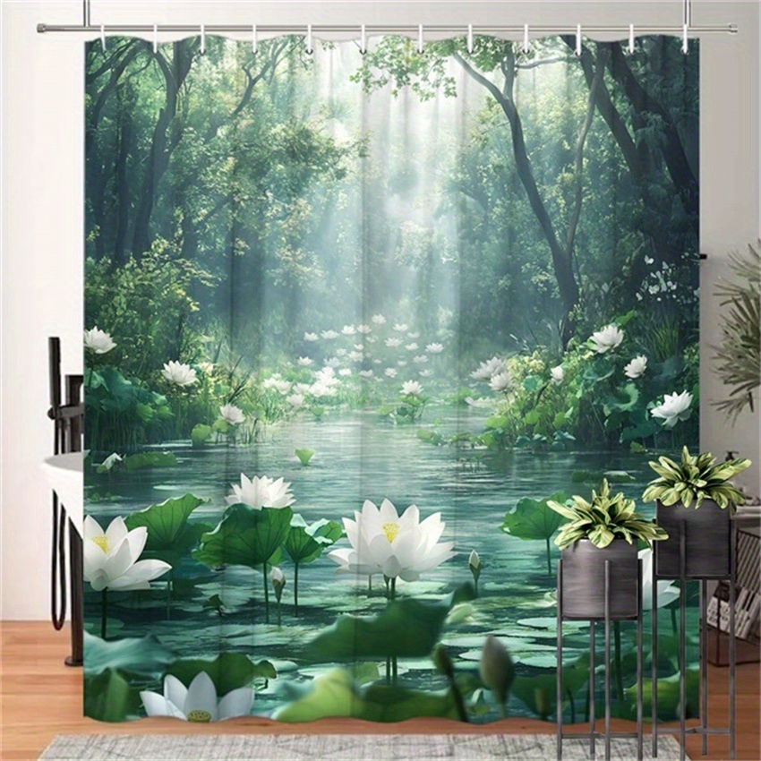 연꽃 숲 샤워 커튼 폴리에스테르 프린트 홈 데코 자연  - Interior Design Zen Style 리뷰 및 가격