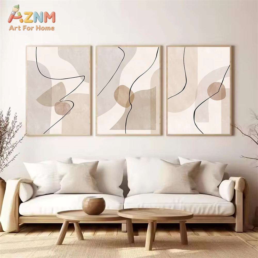 추상적인 베이지색 기하학 라인 벽 예술 캔버스 그림 보 - Interior Design Modern 리뷰 및 가격