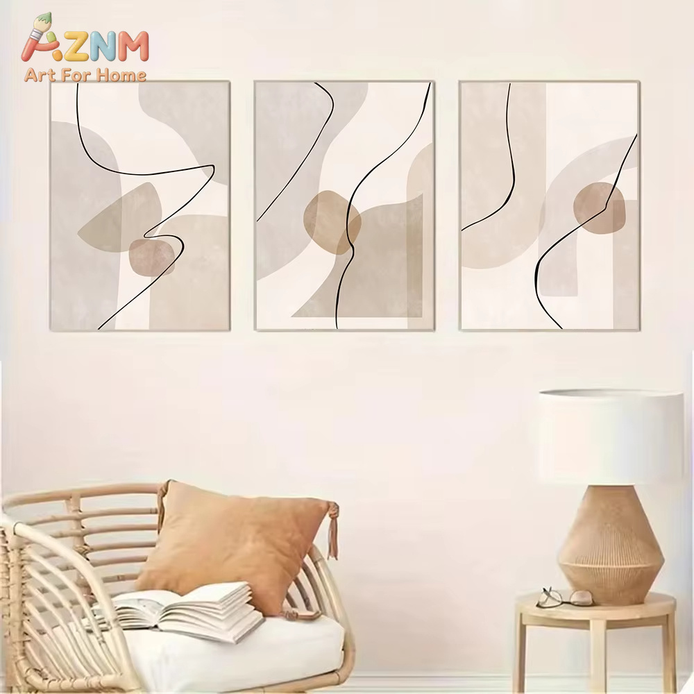 추상적인 베이지색 기하학 라인 벽 예술 캔버스 그림 보 - Interior Design Modern 리뷰 및 가격