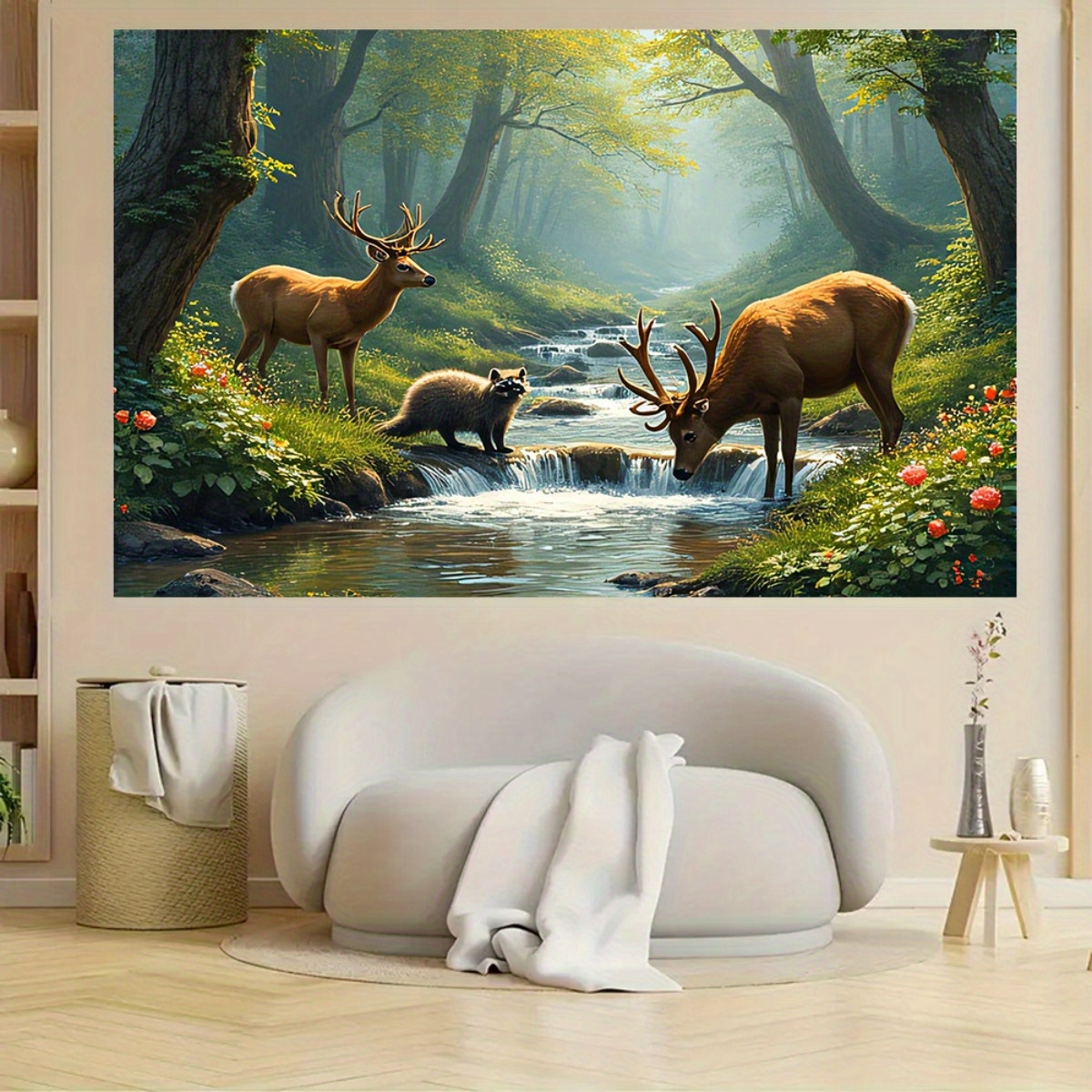 사슴 숲 계곡 벽화 2D HD 인쇄 자연 야생 동물 예 - Interior Design Hd 리뷰 및 가격